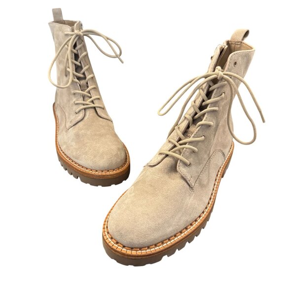Vince Cabria Suede Lug Boot Women's Beige Side Zip Combat, Size 9M NWOB - Picture 3 of 10